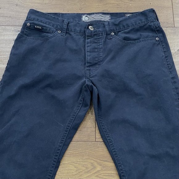 Born Fly Pants Mens 32 Straight Chino Button Fly 5 Pocket Streetwear Blue - Picture 2 of 14